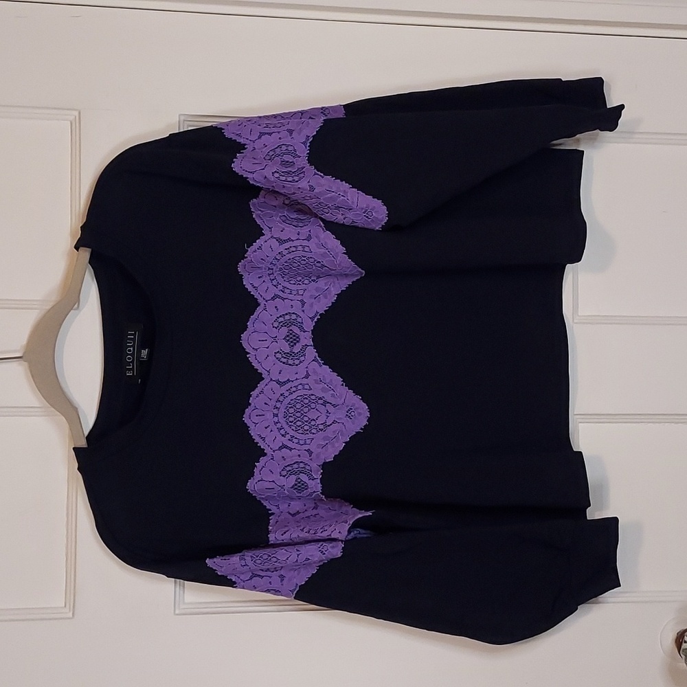 Eloquii Lace Embellished Long Sleeved Cropped Top